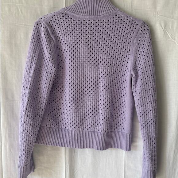 T by Talbots Cardigan Sweater Womens Medium Open Loose Knit Snap Up Purple - Picture 2 of 7